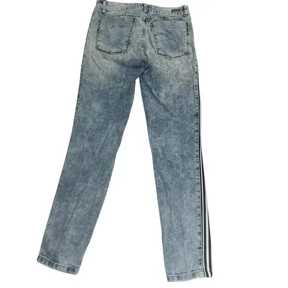 Claudia Rabelo Jeans Womens 28 Acid Distressed Straight Leg Denim Side Stripes - Picture 5 of 15